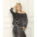 HIGH LOW 3/4 SLEEVE BURNOUT VELVET BOAT NECK TOP