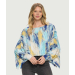 Printed High-Low Batwing Top with Arm Cuffs