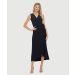Sleeveless Midi A-Line Surplice Dress W/ Tulip Hem & Tie Waist