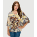 Printed V Neck Batwing Top with Elastic Waist