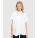 Woven Short-Sleeve V Neck Collared Button Top