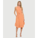 High Neck Halter Gauze Midi Dress W/ Keyhole, Ruffles & Tie-Waist