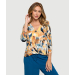  Printed ¾ Sleeve High-Low V-Neck Twisted Hem Top