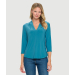  V-Neck Pleated ¾ Sleeve Top