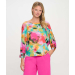 Boat Neck Batwing Printed Top with Arm Cuffs