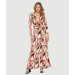 Long Sleeve Surplice Crossover Printed Jumpsuit with Pleats