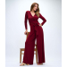 Long Sleeve Surplice Crossover Jumpsuit with Pleats