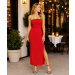 MIDI SLEEVELESS DRESS WITH RUCHED BODICE AND SIDE SLIT