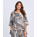 Printed High-Low Mid Sleeve Top With Collar