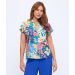Printed Woven Cap Sleeve Mandarin Top