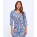 Tie Front V-Neck Printed Top With Gathered Sleeves