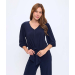 Tie Front V-Neck Top With Gathered Sleeves
