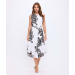 Printed Sleeveless Maxi Dress With Gathered Waist And Rounded Hem