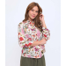 Long Sleeve Button Up Printed Crepon Top With Collar