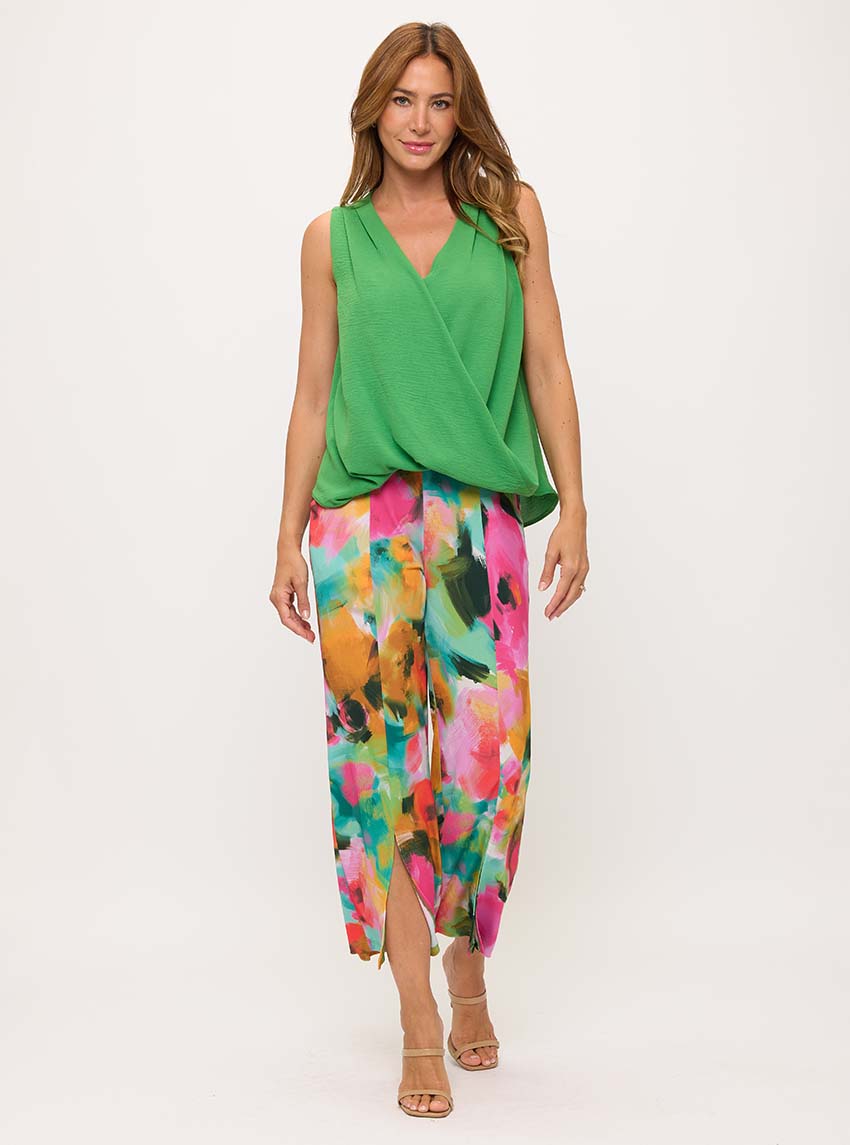 Last Tango Long Sleeve Printed V Neck Top With Front Pleat