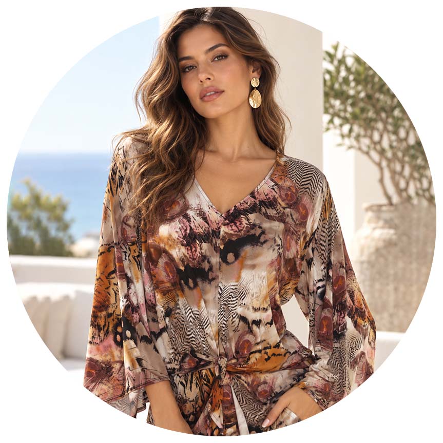 Multi Colored Abstract Print Tie-Front Top