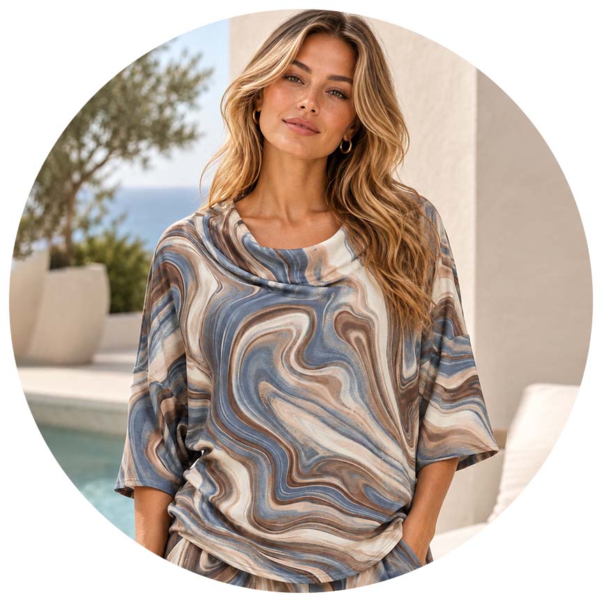 Printed High-Low Mid Sleeve Top With Collar
