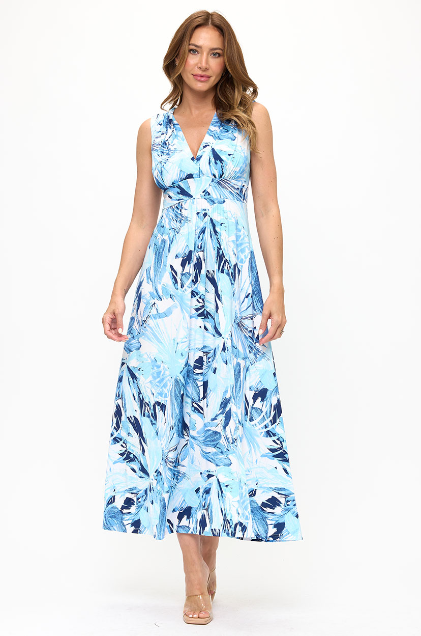 Printed Sleeveless Crossover V-Neck Dress 