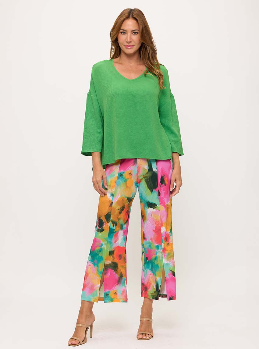 Printed Cap Sleeve V-Neck Surplice Top 